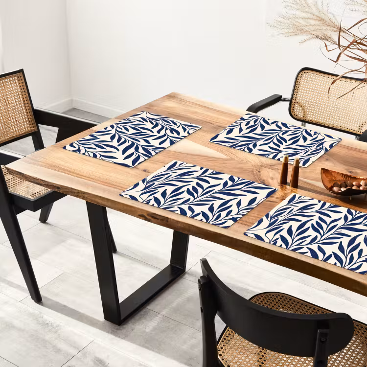 Placemat - 6 stuks - Bladeren - Klimop - Donkerblauw — 5