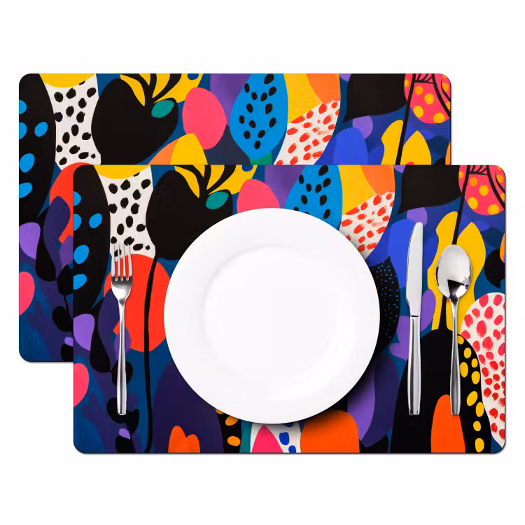 Placemat - 6 stuks - Bloemen - Bladeren - Abstract - Rood — 2