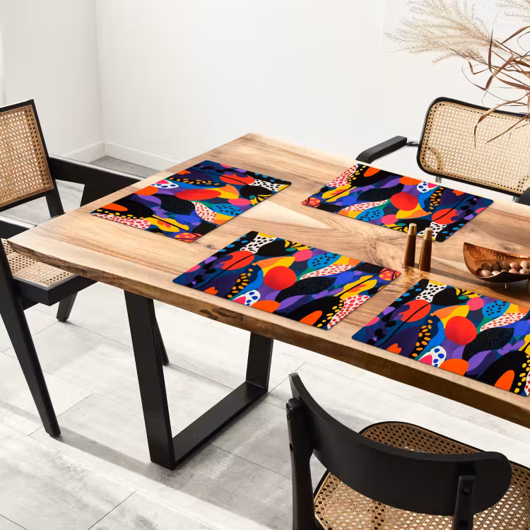 Placemat - 6 stuks - Bloemen - Bladeren - Abstract - Rood — 5