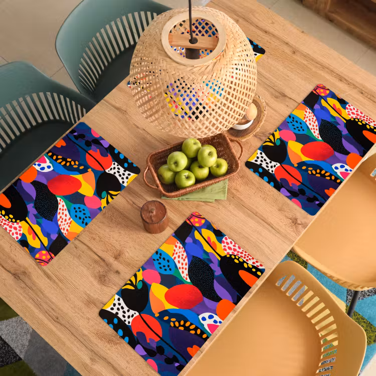 Placemat - 6 stuks - Bloemen - Bladeren - Abstract - Rood — 6