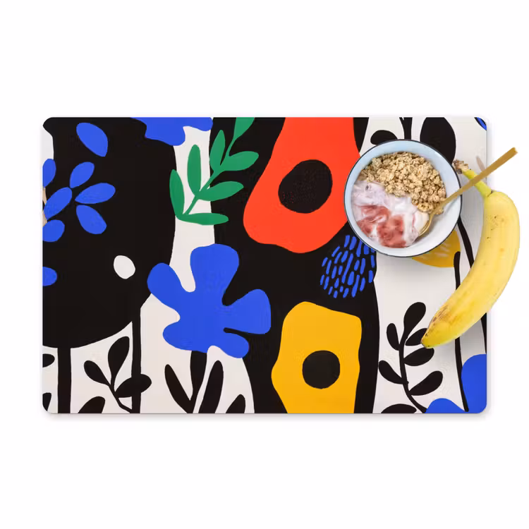 Placemat - 6 stuks - Bloemen - Bladeren - Abstract - Zwart — 1