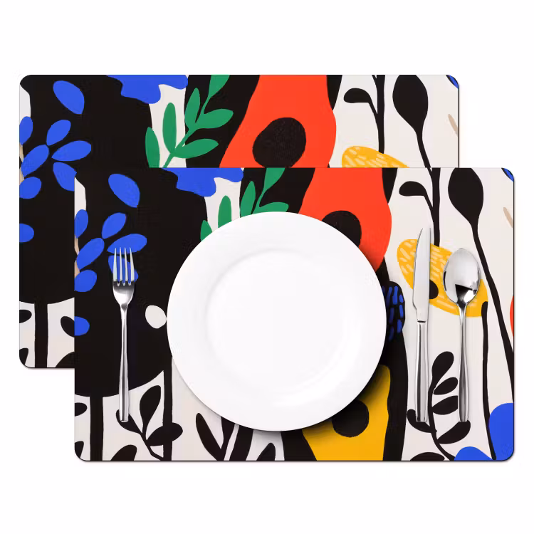 Placemat - 6 stuks - Bloemen - Bladeren - Abstract - Zwart — 2