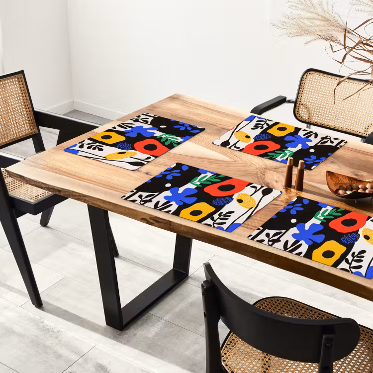 Placemat - 6 stuks - Bloemen - Bladeren - Abstract - Zwart — 5
