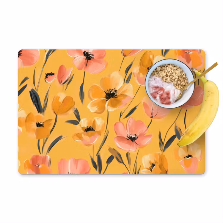 Placemat - 6 stuks - Bloemen - Geschilderd - Geel — 1