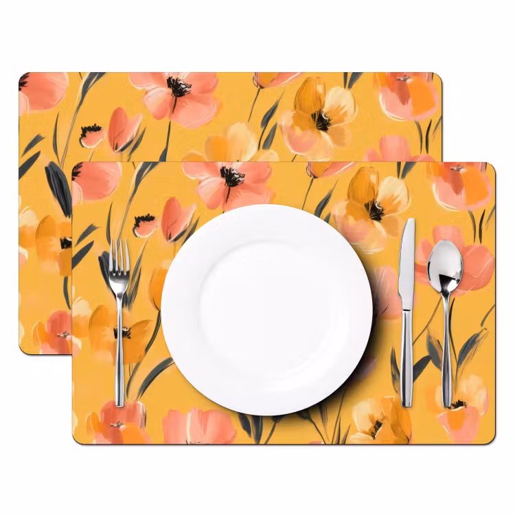 Placemat - 6 stuks - Bloemen - Geschilderd - Geel — 2
