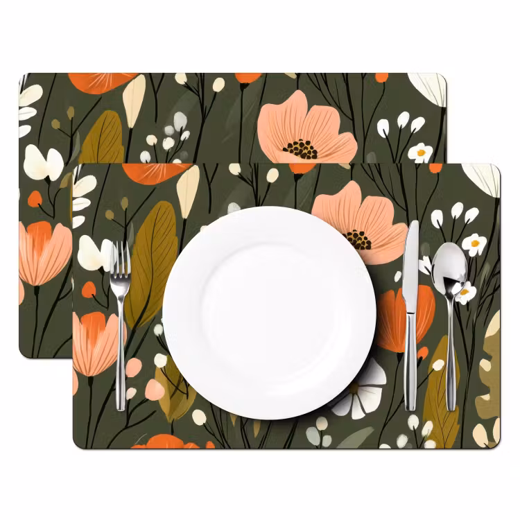 Placemat - 6 stuks - Bloemen - Illustratie - Groen — 2
