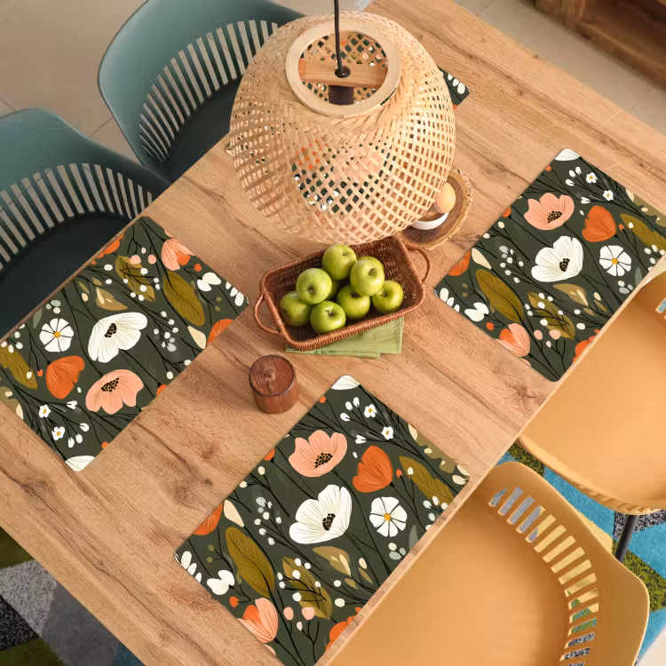 Placemat - 6 stuks - Bloemen - Illustratie - Groen — 6