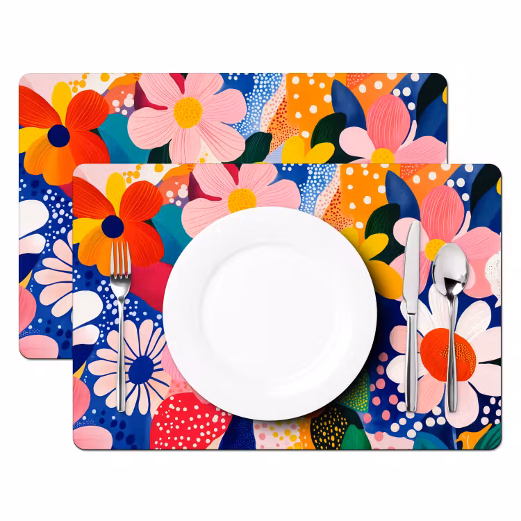 Placemat - 6 stuks - Bloemen - Kleurrijk - Stippen — 2
