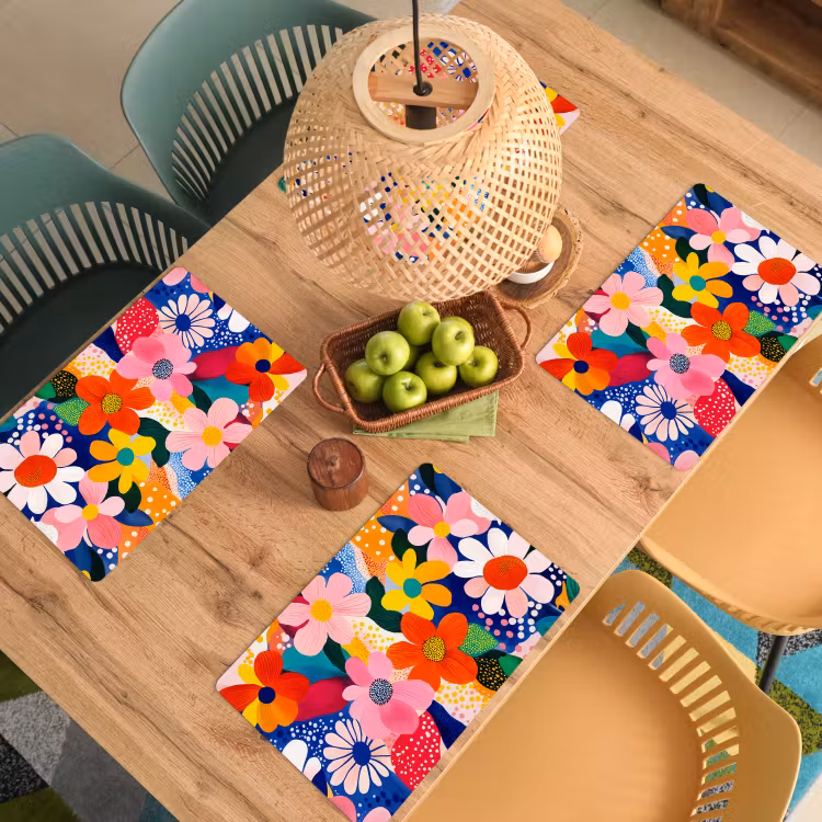 Placemat - 6 stuks - Bloemen - Kleurrijk - Stippen — 6