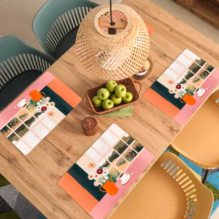 Placemat - 6 stuks - Bloemen - Koffie - Raam — 6