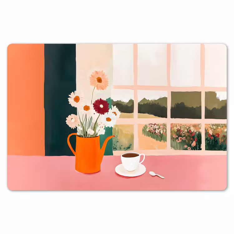 Placemat - 6 stuks - Bloemen - Koffie - Raam — 7