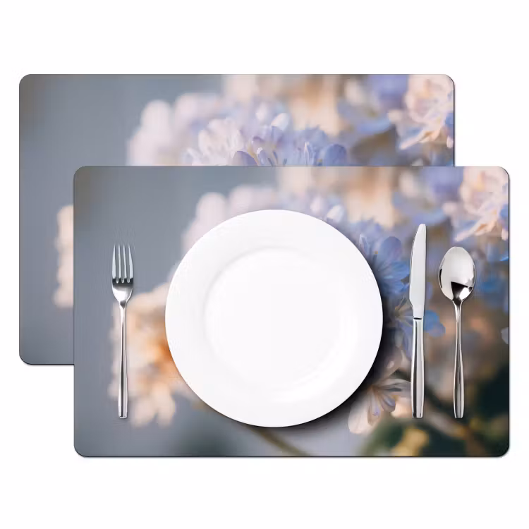 Placemat - 6 stuks - Bloemen - Lichtblauw - Wazig - Trosje — 2