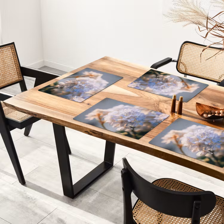 Placemat - 6 stuks - Bloemen - Lichtblauw - Wazig - Trosje — 5