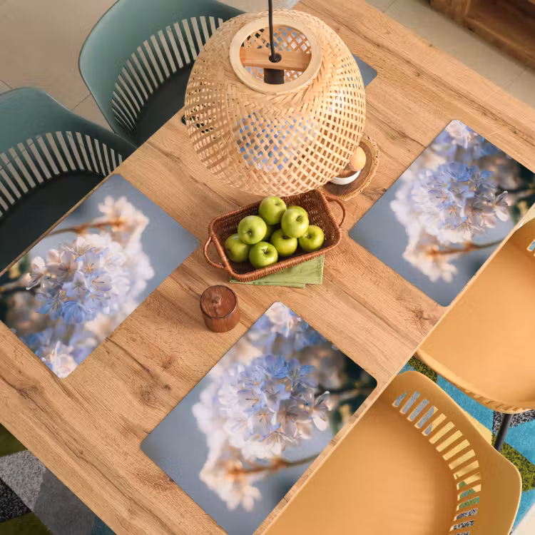 Placemat - 6 stuks - Bloemen - Lichtblauw - Wazig - Trosje — 6