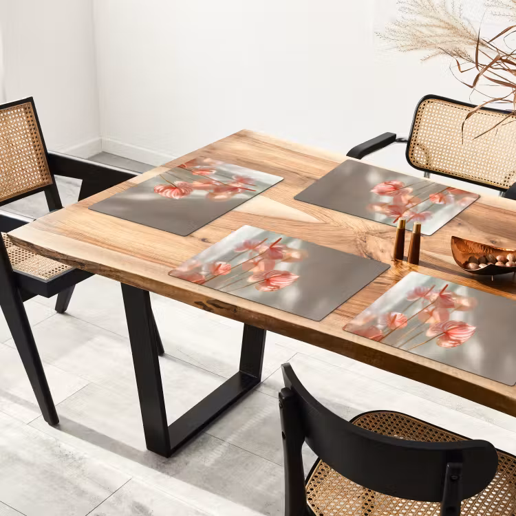 Placemat - 6 stuks - Bloemen - Stelen - Roze - Schaduw — 5