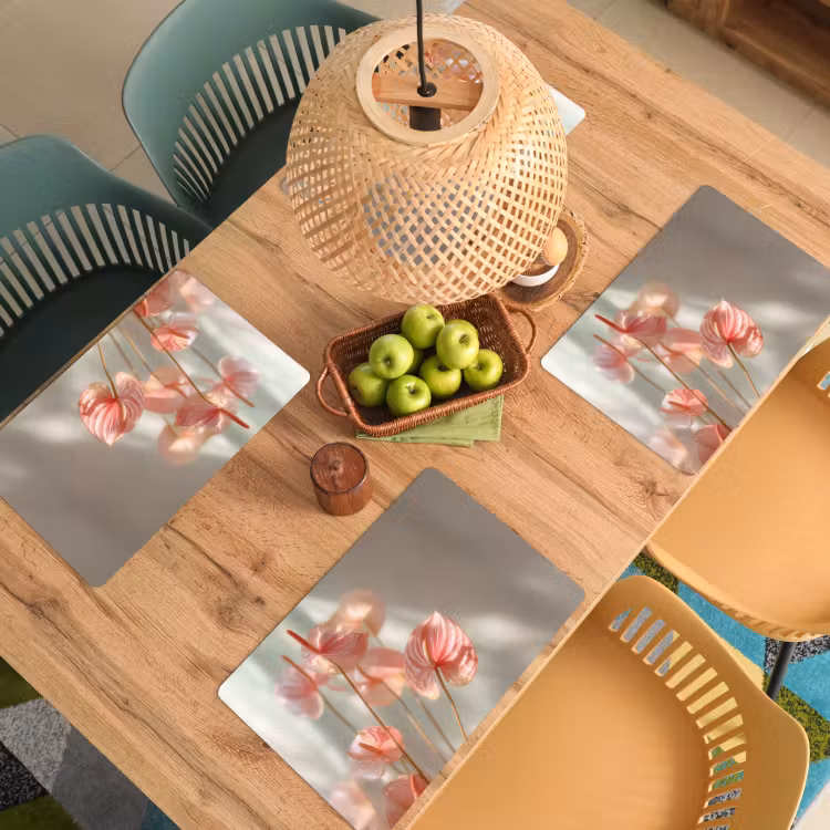 Placemat - 6 stuks - Bloemen - Stelen - Roze - Schaduw — 6