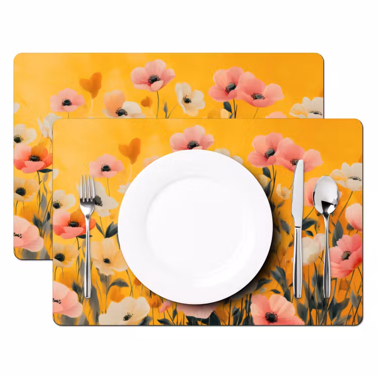 Placemat - 6 stuks - Bloemen - Veld - Geel — 2