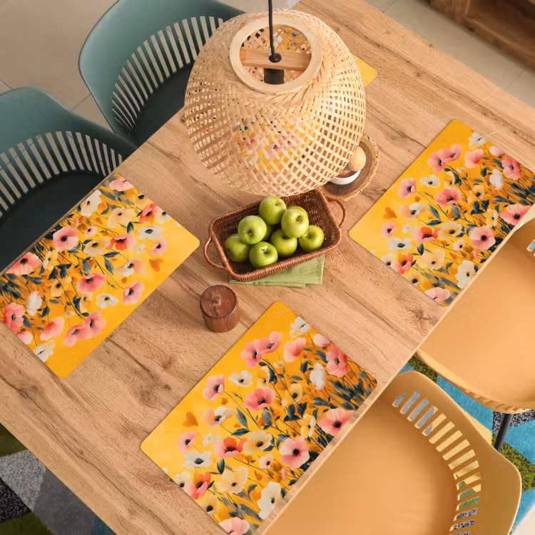Placemat - 6 stuks - Bloemen - Veld - Geel — 6
