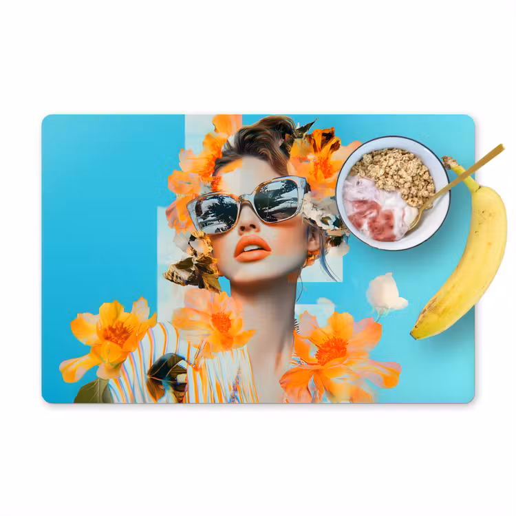 Placemat - 6 stuks - Bloemen - Vrouw - Zonnebril - Blauw — 1