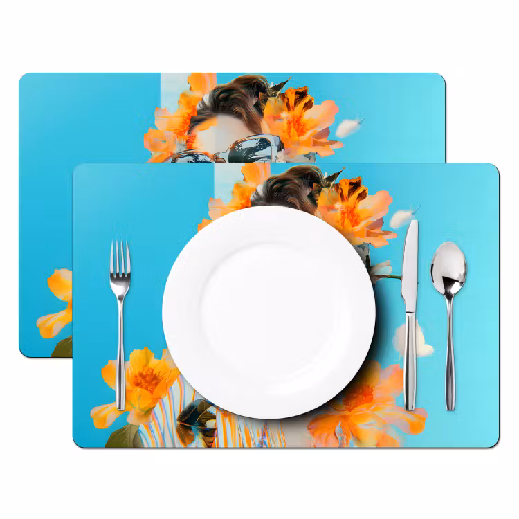 Placemat - 6 stuks - Bloemen - Vrouw - Zonnebril - Blauw — 2