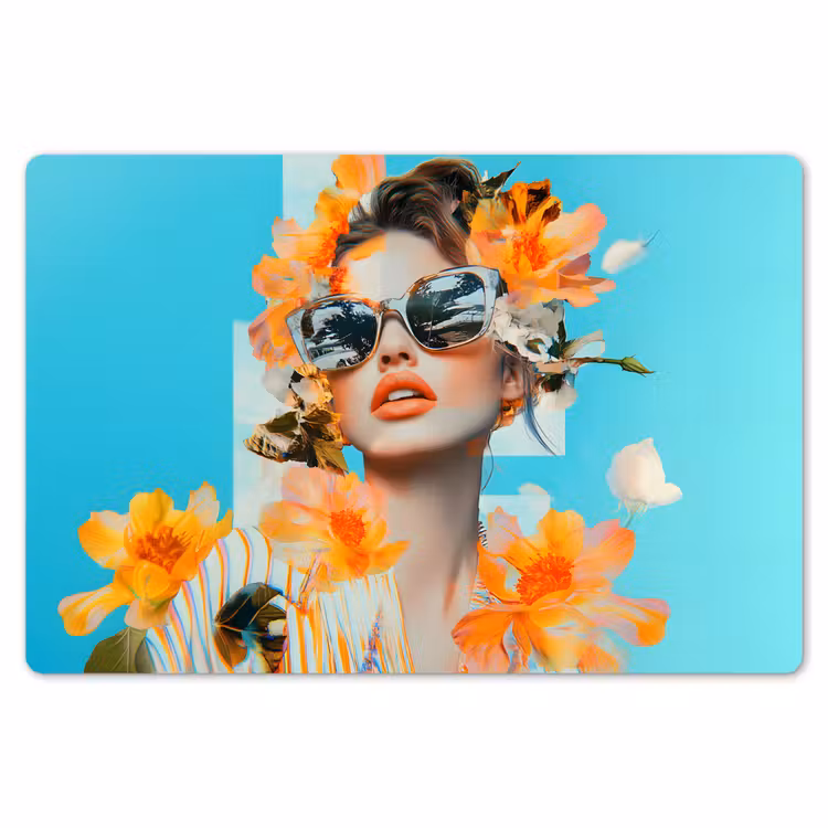 Placemat - 6 stuks - Bloemen - Vrouw - Zonnebril - Blauw — 7