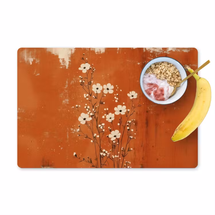 Placemat - 6 stuks - Bloemen - Wit - Subtiel - Roestkleur — 1