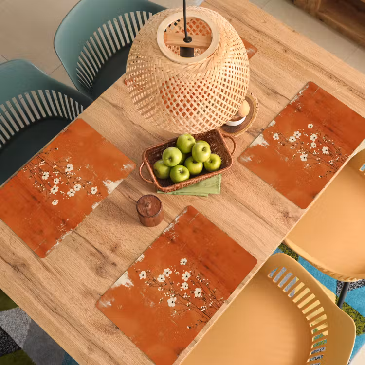 Placemat - 6 stuks - Bloemen - Wit - Subtiel - Roestkleur — 6