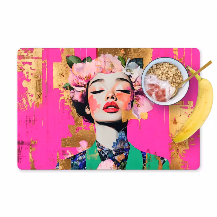 Placemat - 6 stuks - Bloemenkroon - Goud - Vrouw - Portret — 1