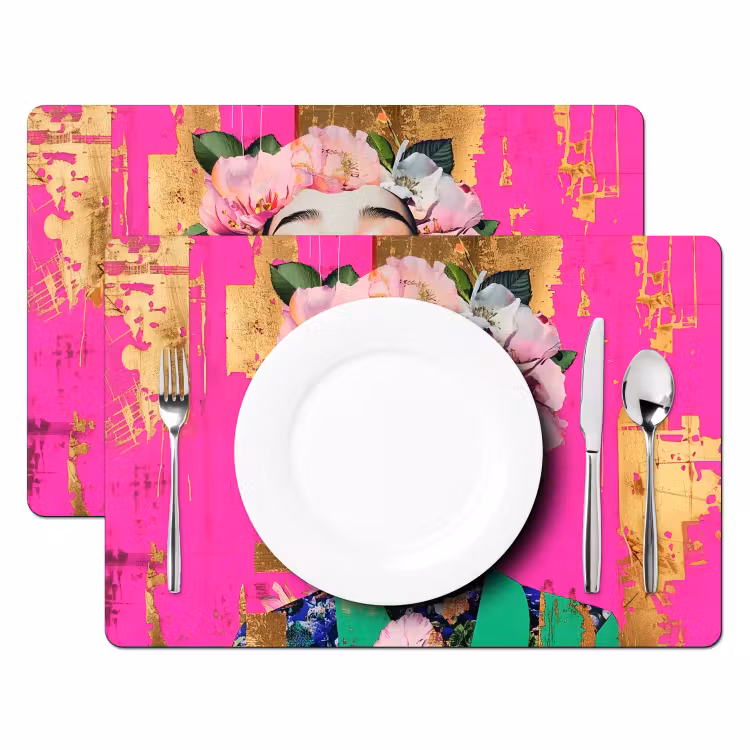Placemat - 6 stuks - Bloemenkroon - Goud - Vrouw - Portret — 2