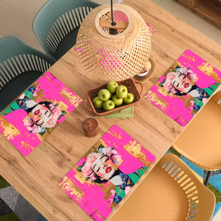 Placemat - 6 stuks - Bloemenkroon - Goud - Vrouw - Portret — 6