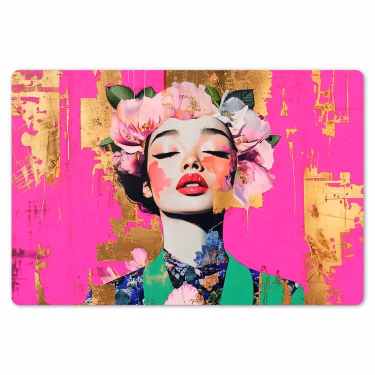 Placemat - 6 stuks - Bloemenkroon - Goud - Vrouw - Portret — 7