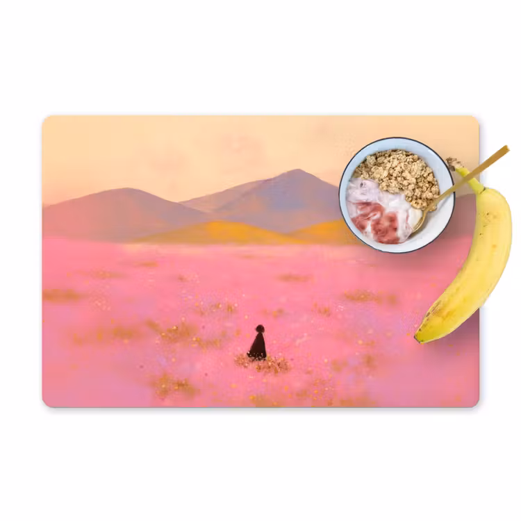Placemat - 6 stuks - Bloemenweide - Heuvels - Silhouet - Roze — 1