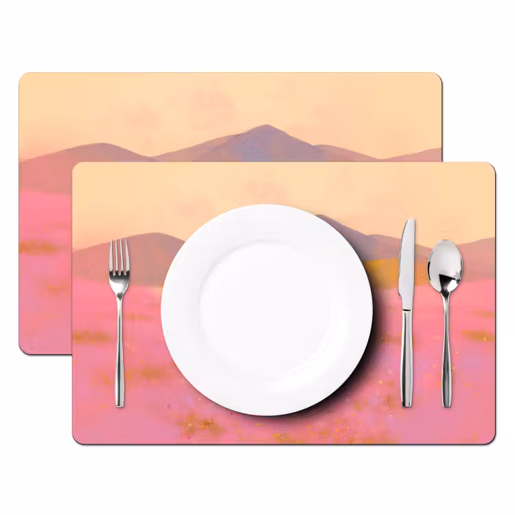 Placemat - 6 stuks - Bloemenweide - Heuvels - Silhouet - Roze — 2