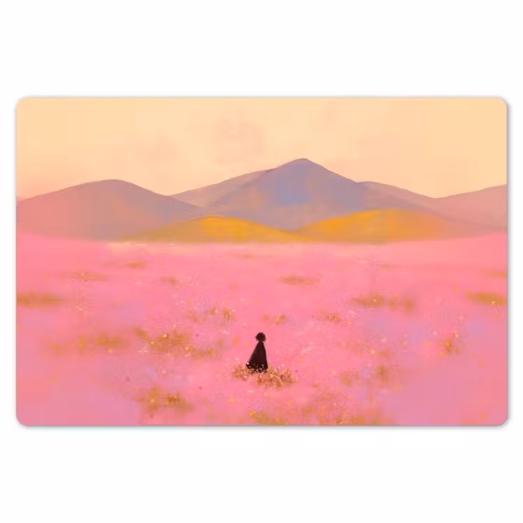 Placemat - 6 stuks - Bloemenweide - Heuvels - Silhouet - Roze — 7