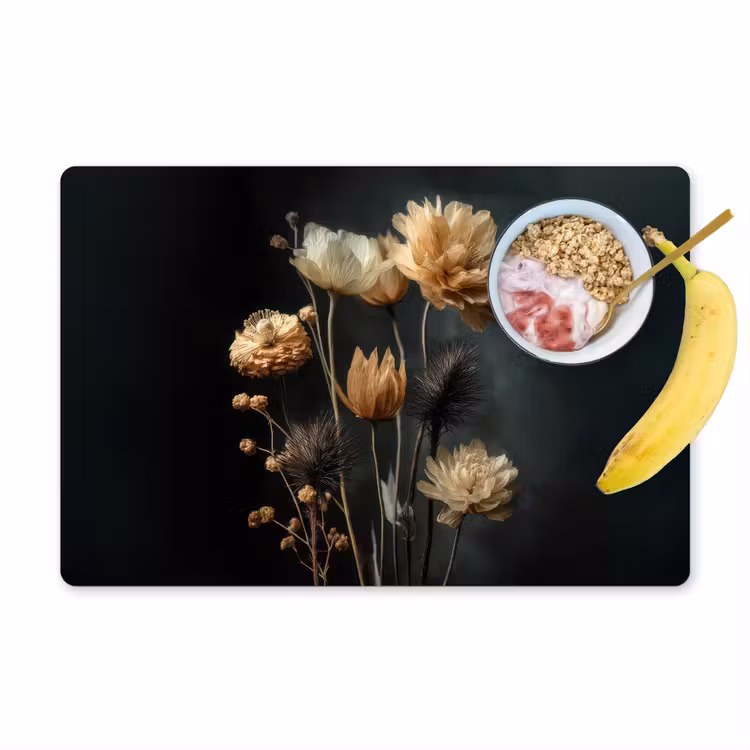 Placemat - 6 stuks - Boeket - Bloemen - Licht - Zwart — 1