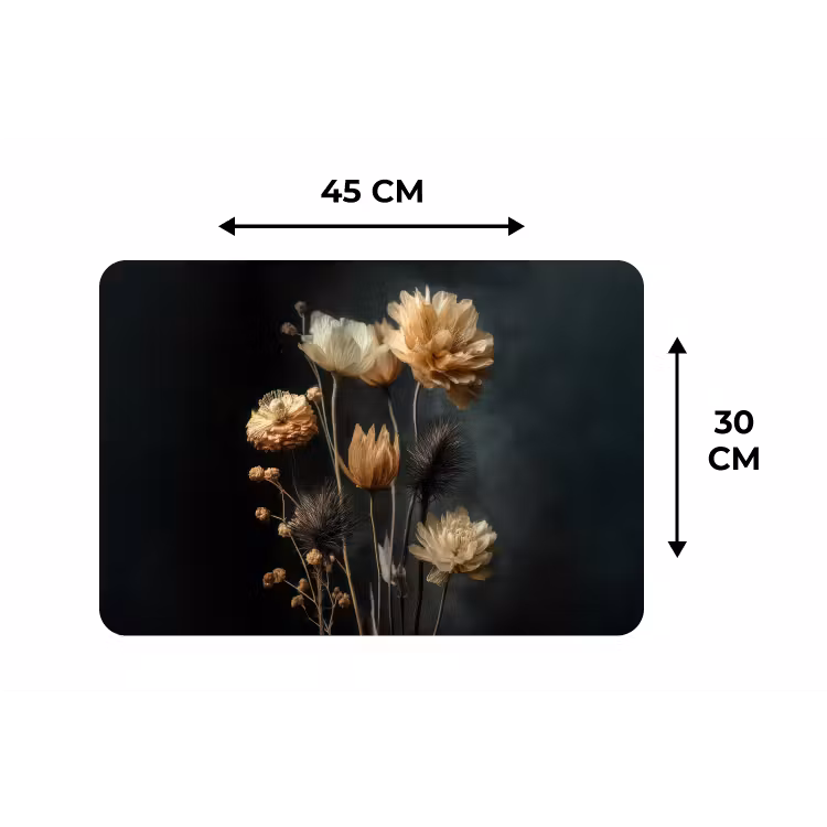 Placemat - 6 stuks - Boeket - Bloemen - Licht - Zwart — 3