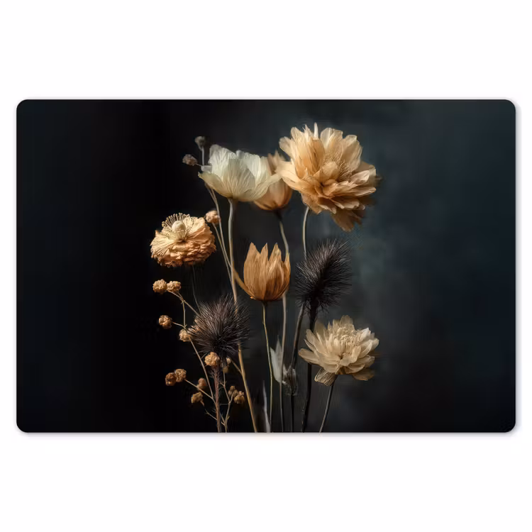 Placemat - 6 stuks - Boeket - Bloemen - Licht - Zwart — 7