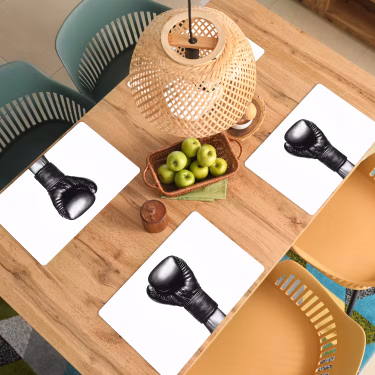 Placemat - 6 stuks - Bokshandschoen - Zwart - Hand — 6