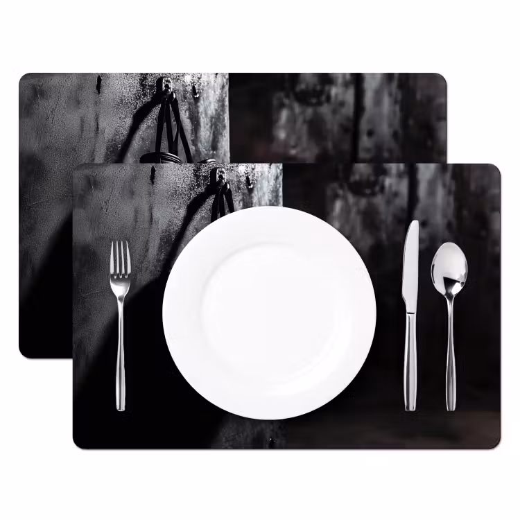 Placemat - 6 stuks - Bokshandschoenen - Muur - Duister - Zwart — 2