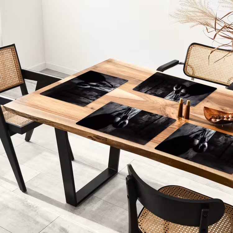 Placemat - 6 stuks - Bokshandschoenen - Muur - Duister - Zwart — 5