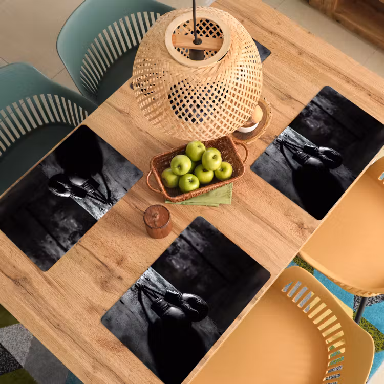 Placemat - 6 stuks - Bokshandschoenen - Muur - Duister - Zwart — 6