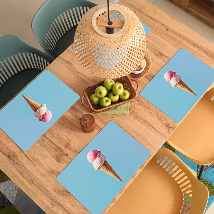Placemat - 6 stuks - Bolletjes - Schepijs - Hoorntje - Blauw — 6