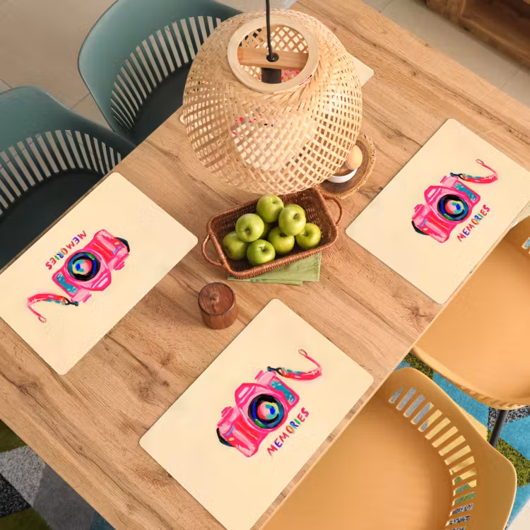 Placemat - 6 stuks - Camera - Memories - Roze - Geschilderd — 6