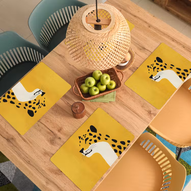 Placemat - 6 stuks - Cheetah - Illustratie - Geel — 6