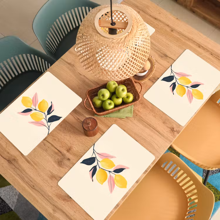Placemat - 6 stuks - Citroenen - Felgeel - Tak - Bladeren — 6