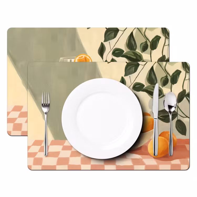 Placemat - 6 stuks - Citroenen - Glas - Tafelkleed - Geblokt — 2