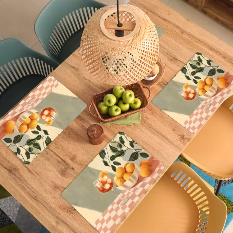 Placemat - 6 stuks - Citroenen - Glas - Tafelkleed - Geblokt — 6