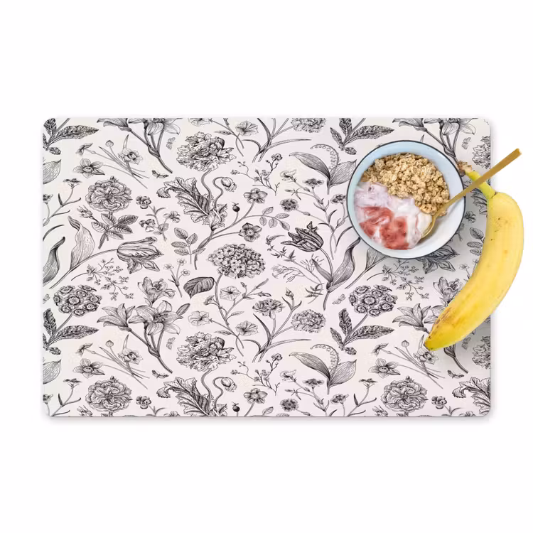 Placemat - 6 stuks - Classic - Black - White - Floral — 1