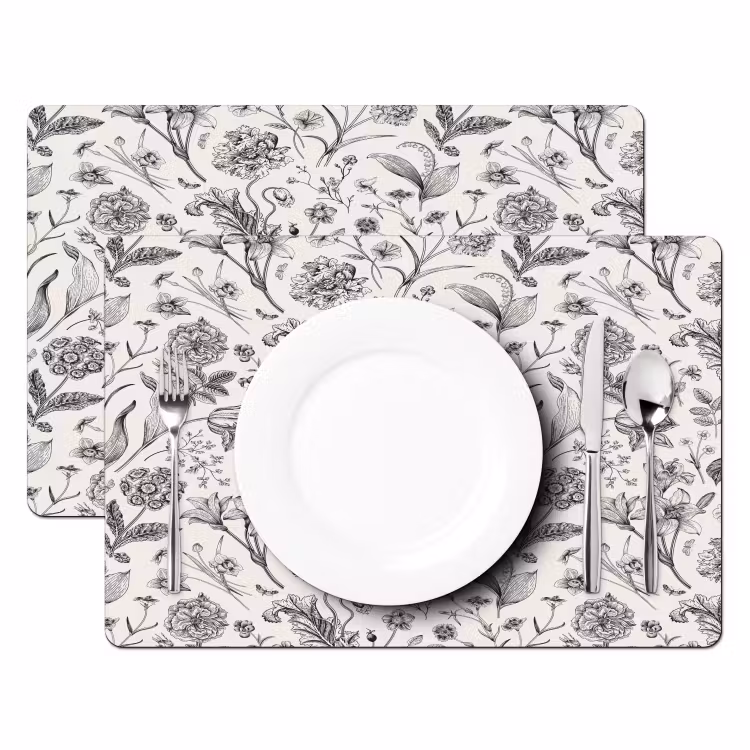 Placemat - 6 stuks - Classic - Black - White - Floral — 2