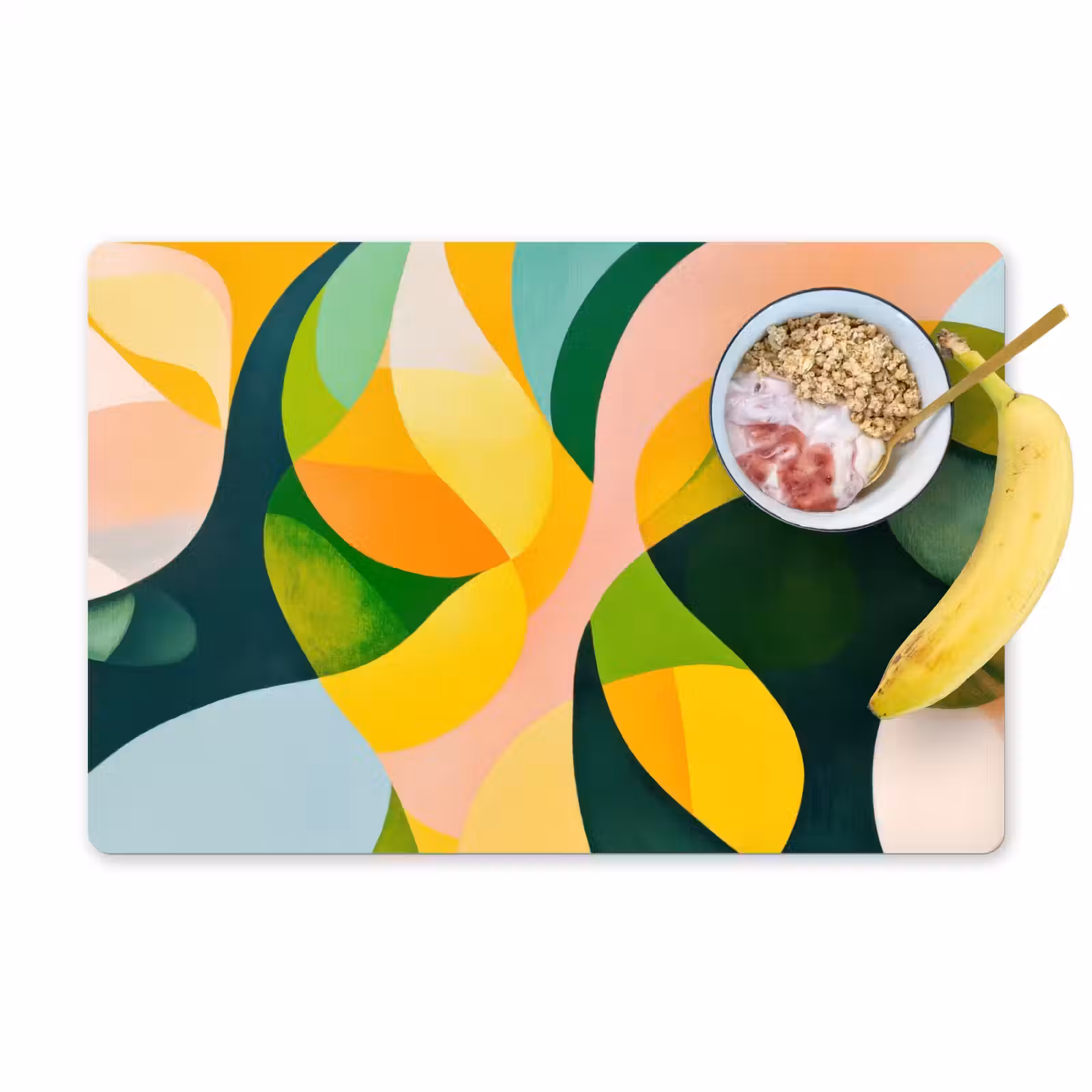 Placemat - 6 stuks - Abstract - Geel - Roze - Groen — 1